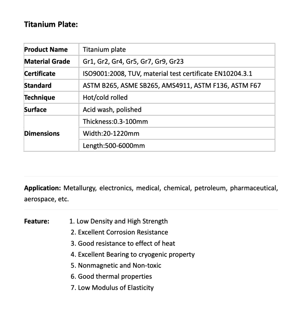 titanium plate and foil info TITECH INNO