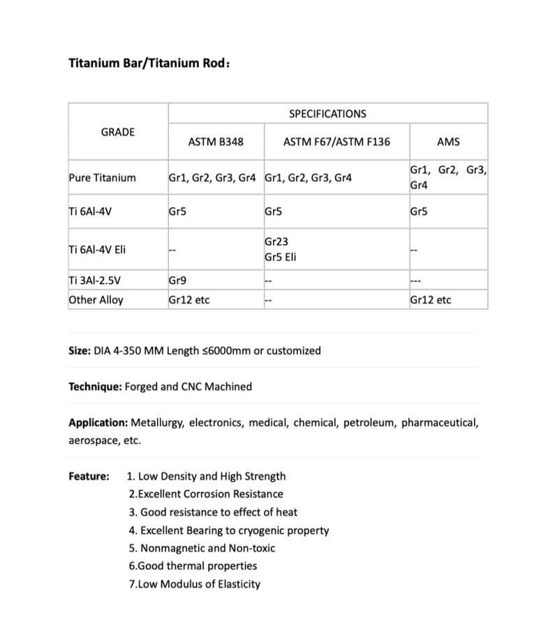 titanium bar and rod info TITECH INNO